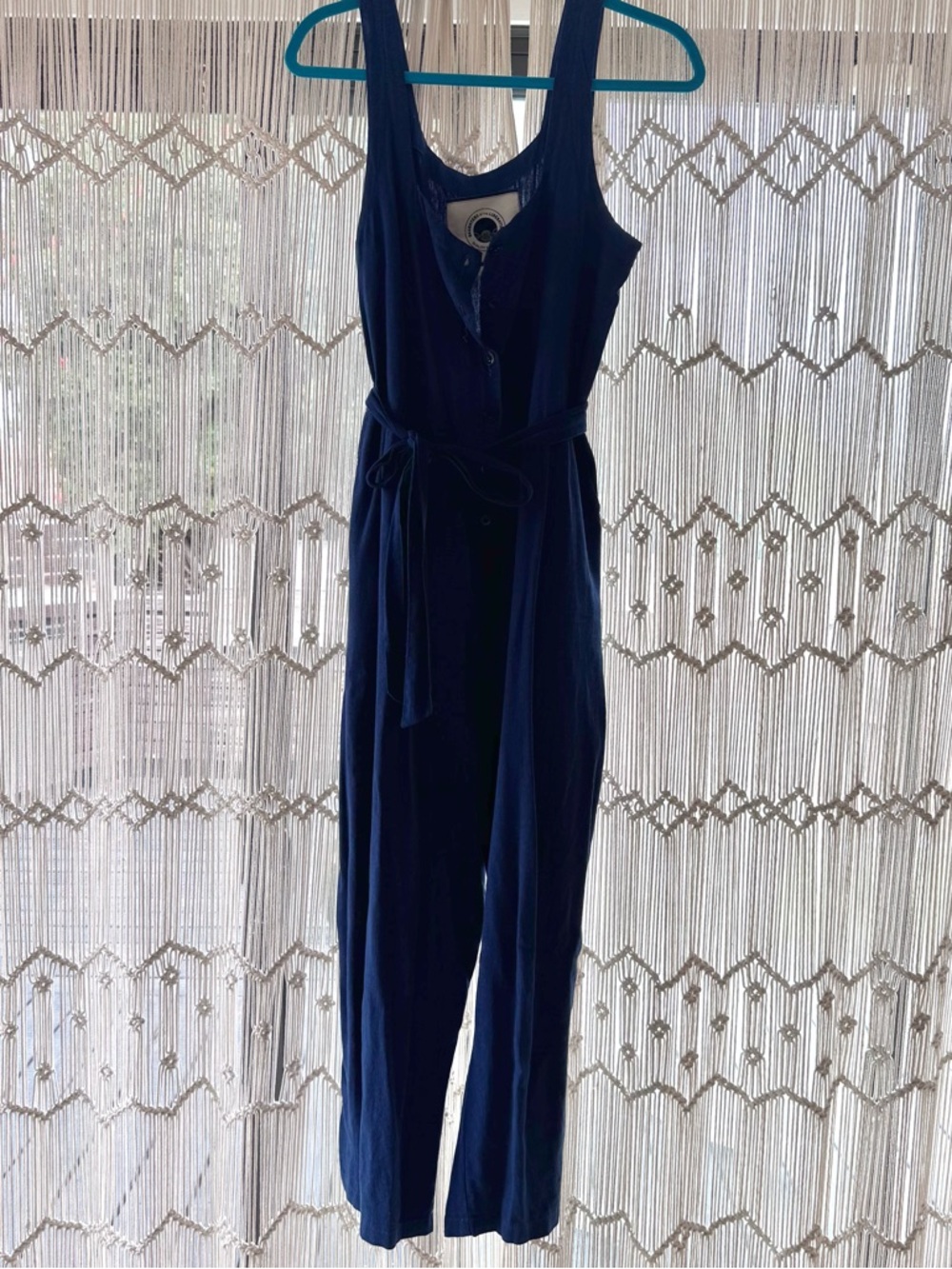 Anthropologie Navy Blue Sleeveless Jumpsuit with Tie Belt
